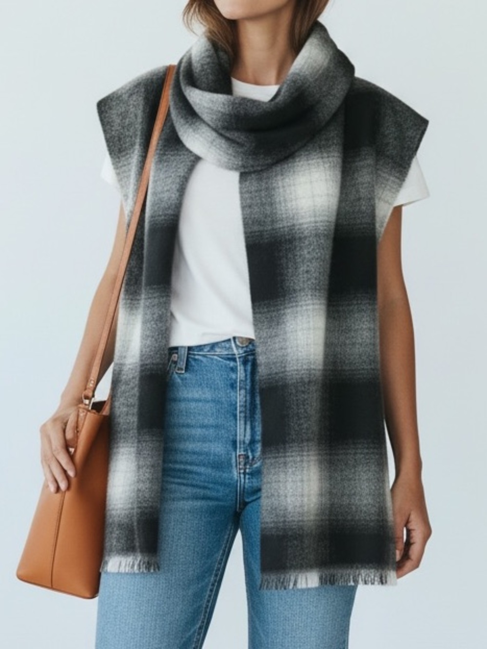 Banana Republic Cozy Scarf Black Plaid Large Blanket Scarf